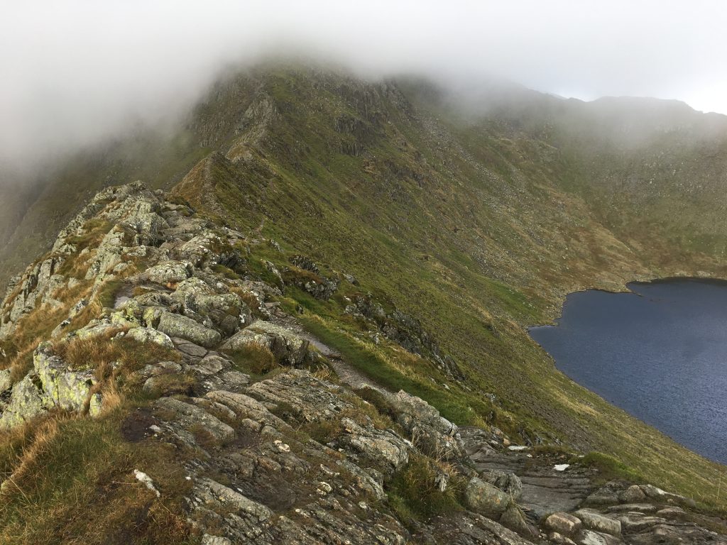 Striding Edge and Red Tarn with Helvellyn hidden.