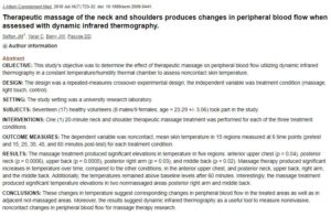 Therapeutic massage of the neck and shoulders produces changes in peripheral blood flow when assessed with dynamic infrared thermography.