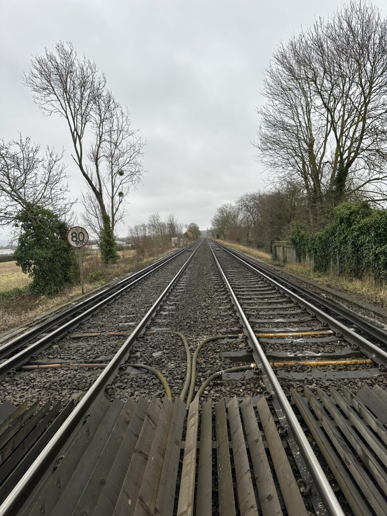 Railway lines stretching into the distance.